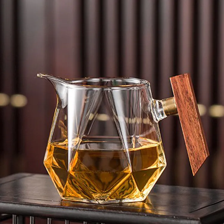 漫佳 木璃钻石公道杯 高硼硅耐热玻璃 中式高透木把分茶器 ≈400ml