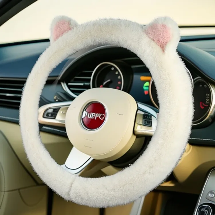 冬季方向盘套水貂毛车载装饰可爱卡通猫耳朵毛毛车把套