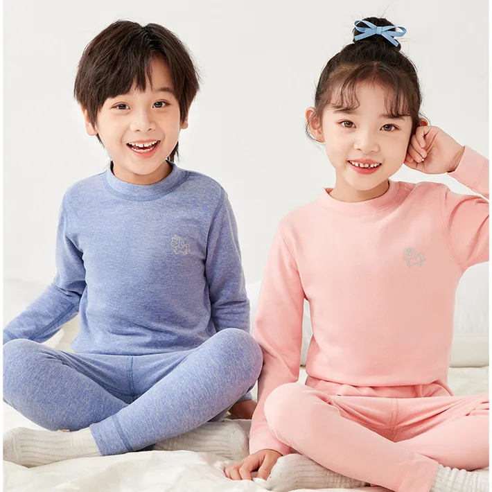 男女儿童羊毛保暖内衣套装蚕丝打底秋衣秋裤中大童秋冬睡衣睡裤