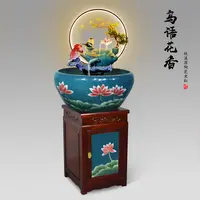 牧溪源实木底座陶瓷鱼缸过滤循环流水喷泉客厅家用养鱼盆金鱼缸