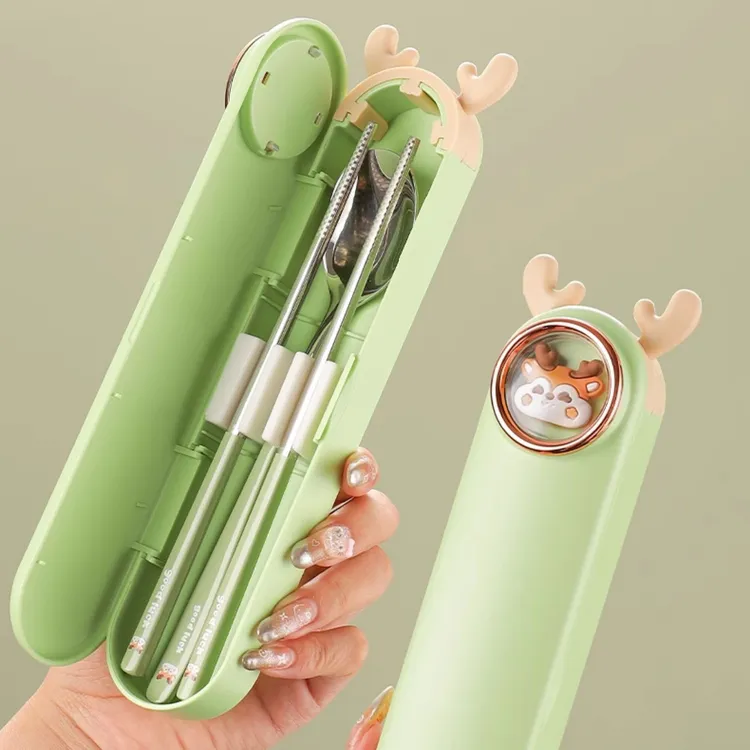 便携餐具学生专用新款304不锈钢筷勺套装筷子勺子套盒收纳盒