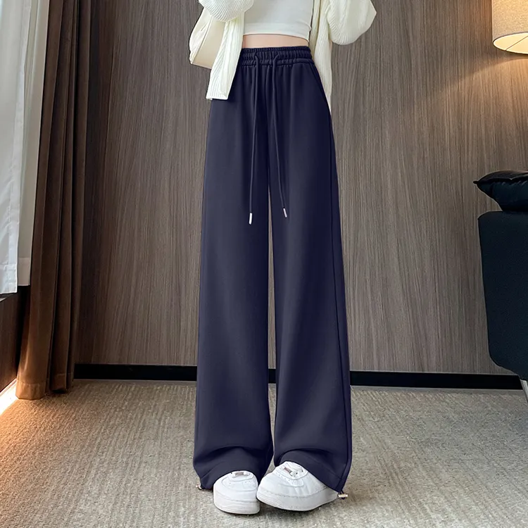 加绒加厚运动裤女秋冬休闲高腰直筒宽松阔腿显瘦垂感冬季束脚卫裤