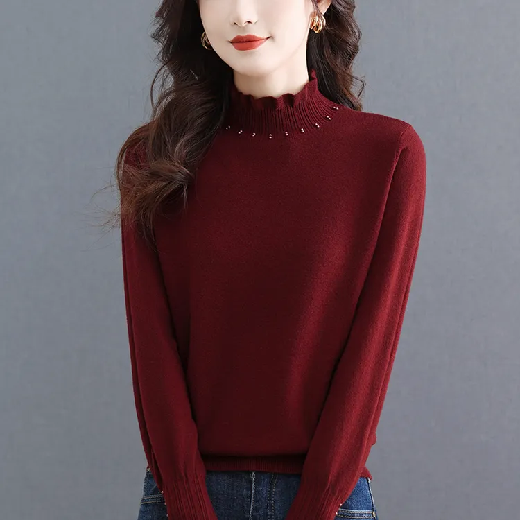 木耳领气质毛衣百搭洋气减龄针织上衣设计感流行钉珠女装2025新款