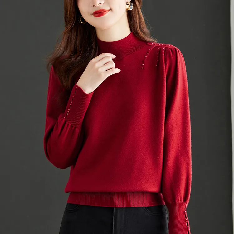 酒红色毛衣女秋冬2025新款爆款半高领上衣高级感超好看内搭打底衫