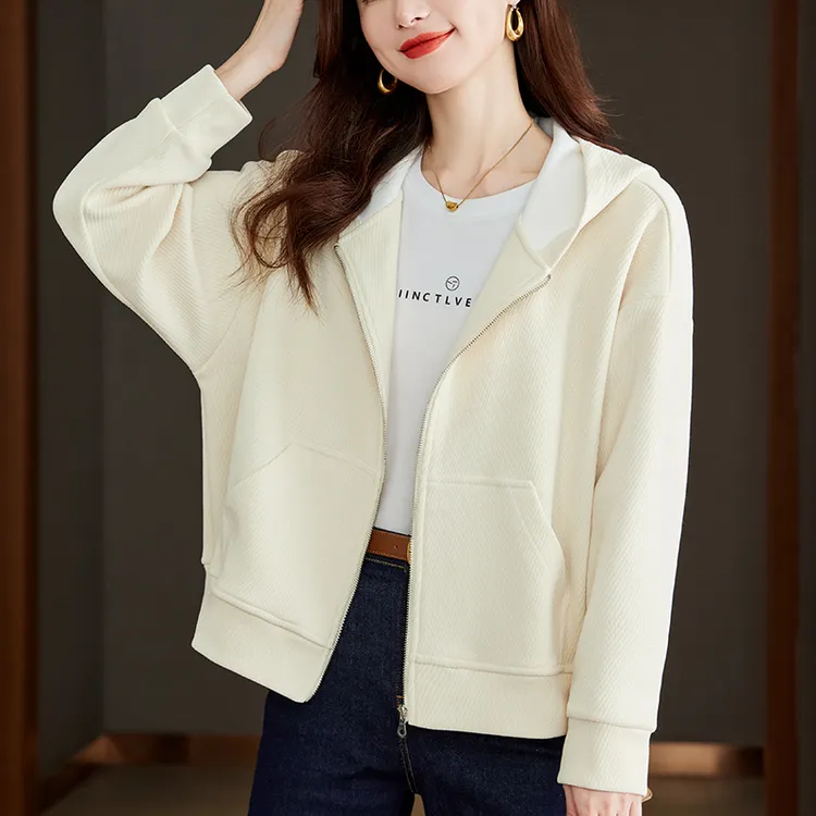 短款宽松开衫女装秋装休闲拉链连帽上衣2023新款卫衣外套百搭洋气