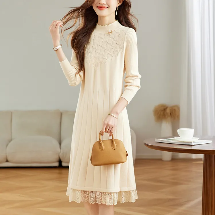 半高领长款连衣裙秋冬过膝高档毛衣裙显瘦好看半高领裙子2025新款