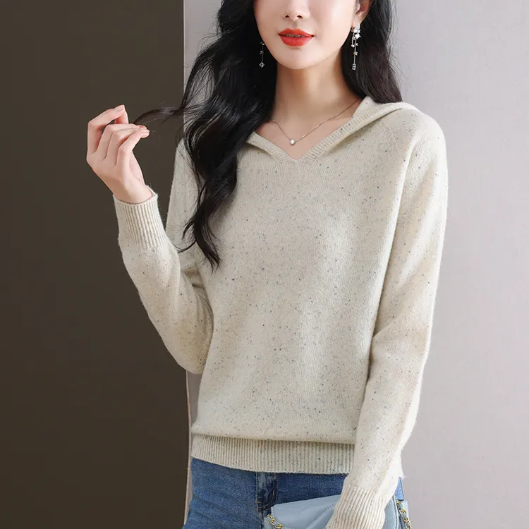 花线连帽卫衣气质高档时髦女装上衣2025年新款秋冬带帽针织衫百搭