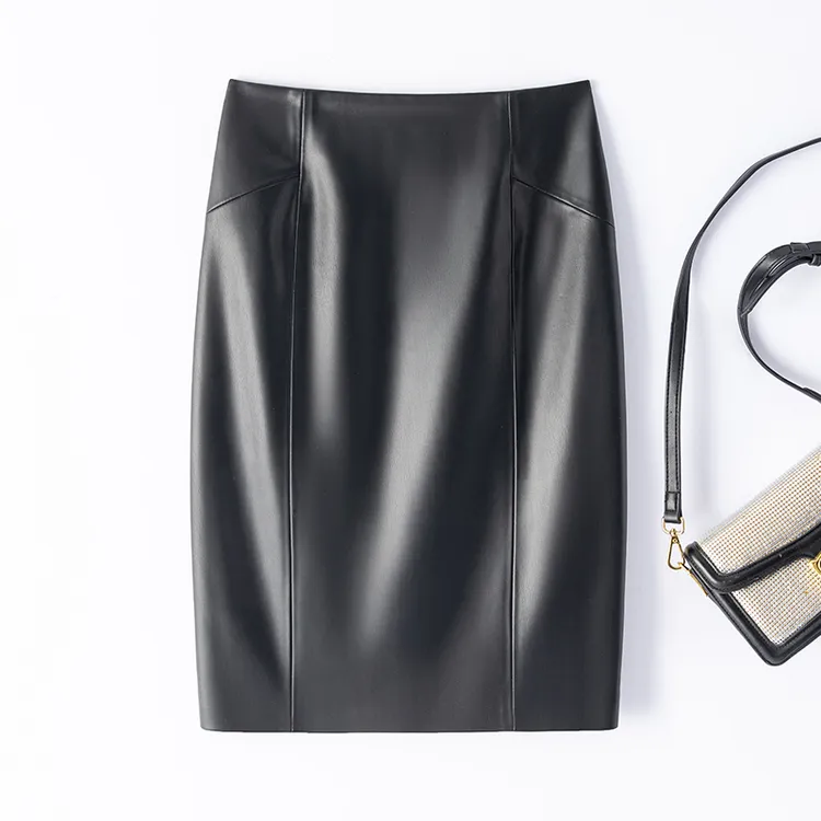 海宁真皮皮裙绵羊皮半身裙包臀裙后开叉-302#