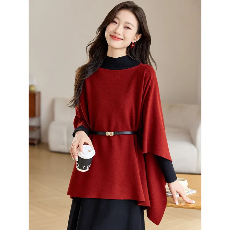 慵懒风复古不规则针织衫披肩毛衣外搭斗篷女秋冬外套时尚秋季韩版