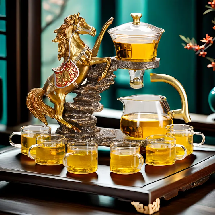 创意懒人茶具套装自动茶具套装创意玻璃磁吸茶壶茶杯家用茶具套装