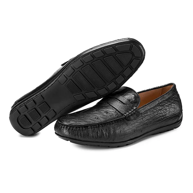 全鸵鸟皮豆豆鞋真鸵鸟真皮一脚蹬平跟中老人乐福男鞋休闲皮鞋鳄鱼