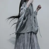 高级灰蝙蝠袖抽绳宽松随性衬衫文艺复古小清新佛系套装