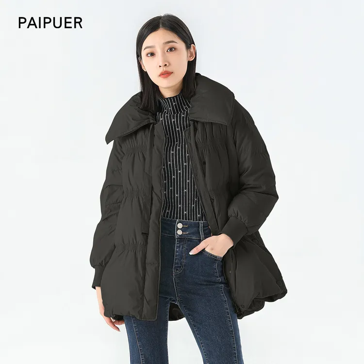 拍普儿通勤翻领鹅绒保暖中长羽绒服女冬季新款