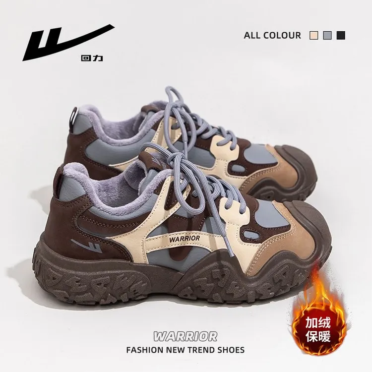 回力加绒运动鞋女2026冬季爆款保暖加厚棉鞋逛街不累脚丑萌老爹鞋