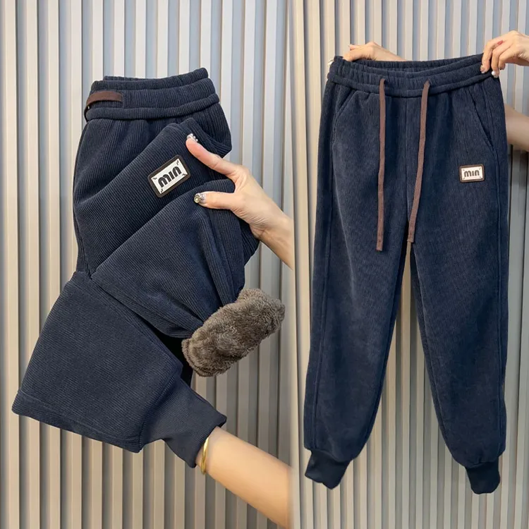 2023秋冬新款雪尼尔羊羔绒休闲裤女加绒加厚卫裤洋气百搭束脚裤潮