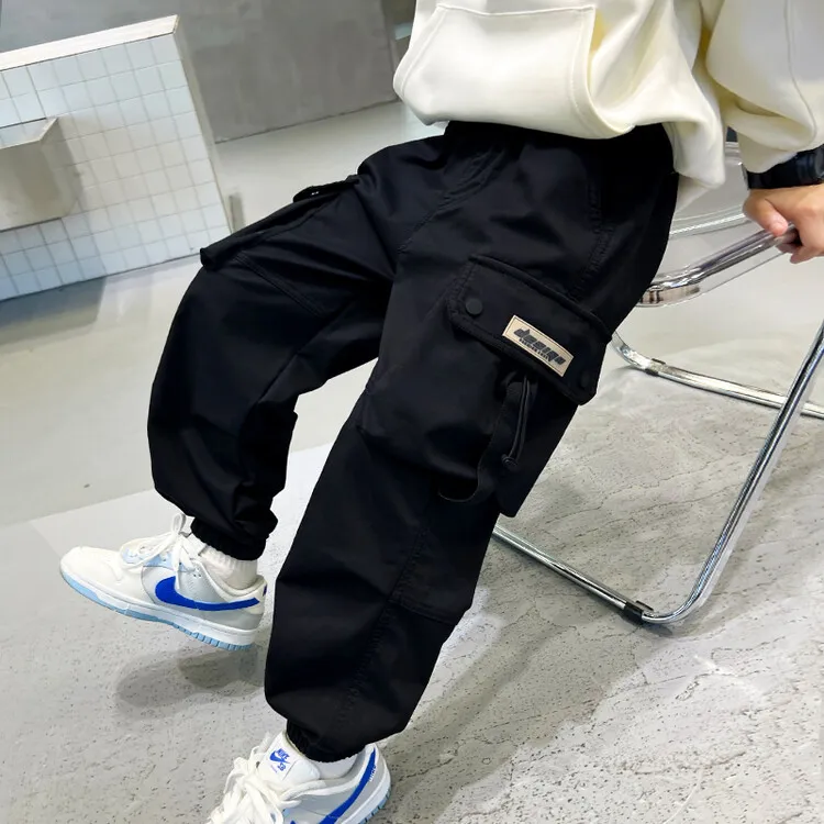 男童棉布工装休闲裤春秋新款棉布春秋百搭潮中大童韩版洋气裤子