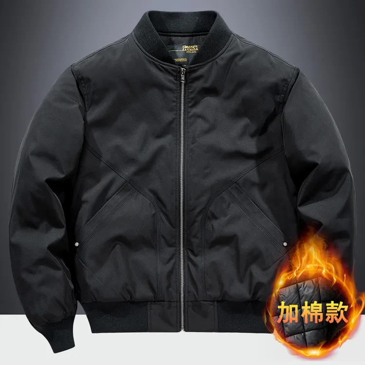 秋冬季新款棉服美式休闲棒球领男装宽松高级感外套黑色棉衣上衣