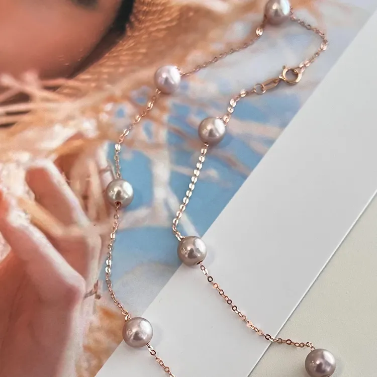 【珠纪儿】镜面光怪色！18K金胭灰粉满天星淡水无核珍珠时尚