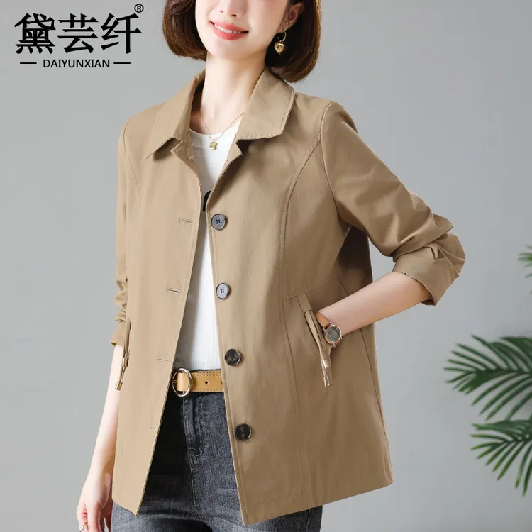 高贵气质风衣女款2025新款春秋中年妈妈小个子方领单排扣外套上衣