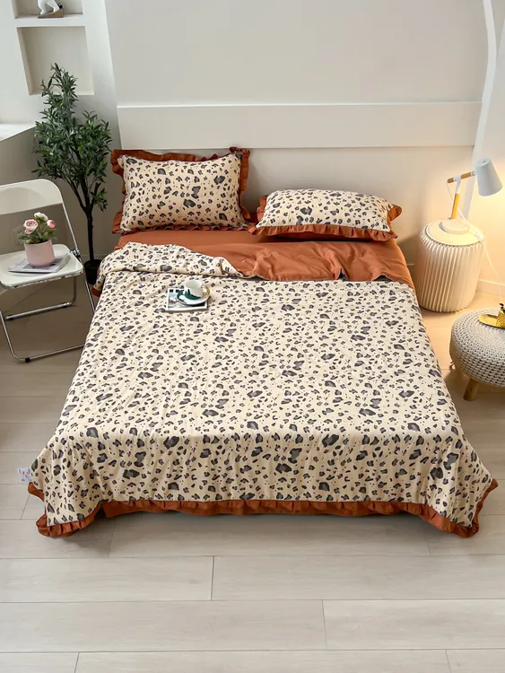 【新疆包邮】黑玫瑰GUZAL专线推荐豹纹花边水洗棉夏被四件套薄款夏