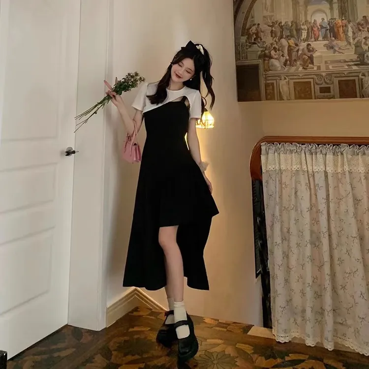 法式温柔风不规则别致套装连衣裙女夏季设计感小众气质显瘦中长裙