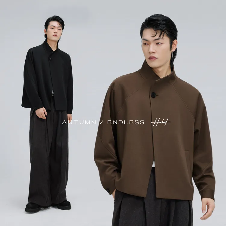 HERBEL/黑白2025秋季休闲夹克立领流光风穿搭外双面立领夹克