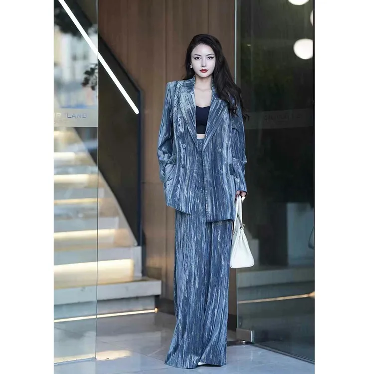 女总裁西装套装老钱风时尚气质丝绒西服套装女神款美业老板职业装