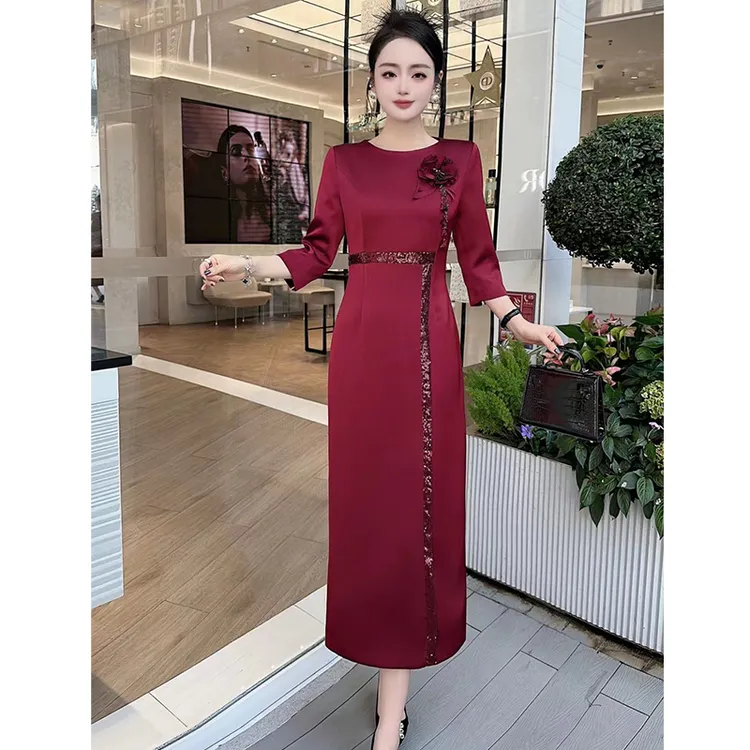 喜婆婆高定婚礼礼服裙修身显瘦法式轻奢气质名媛宴会喜妈妈连衣裙