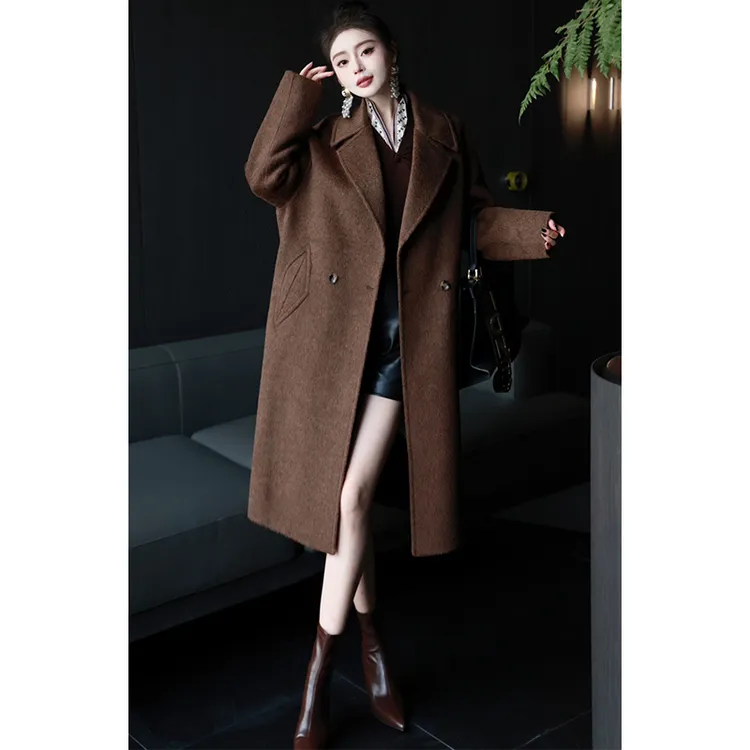 2024冬装气质宽松阔型西装领羊绒羊毛大衣中长款百搭法式外套女装