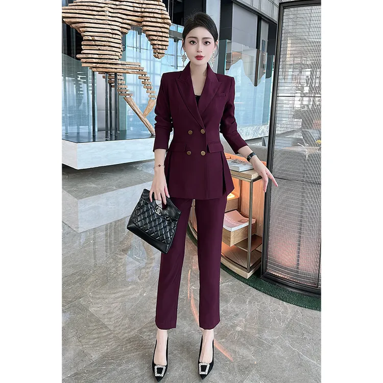 女总裁高端西装套装开叉修身显瘦美业老板职业西服小脚裤两件套