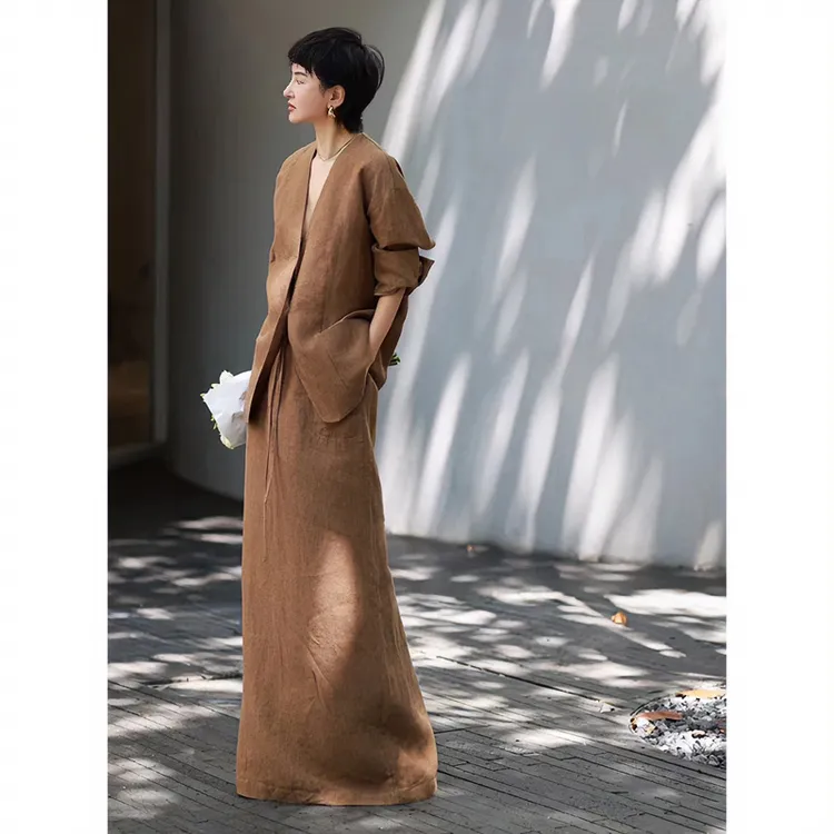 高端女总裁职业装早秋亚麻西装套裙气质显瘦轻奢网红名媛范轻熟