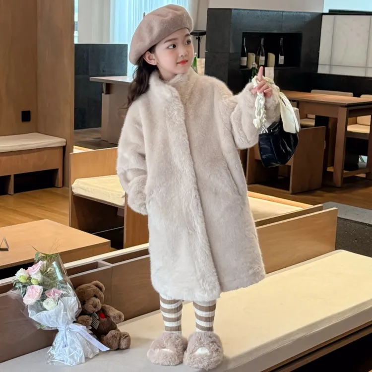 女童仿皮草大衣长款韩版仿水貂毛儿童冬装毛毛外套皮毛一体保暖