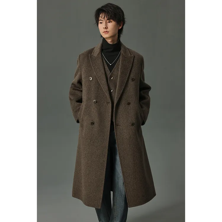 【70%羊毛大衣】秋冬季戗驳领双面呢羊毛大衣长款气质时尚毛呢大衣