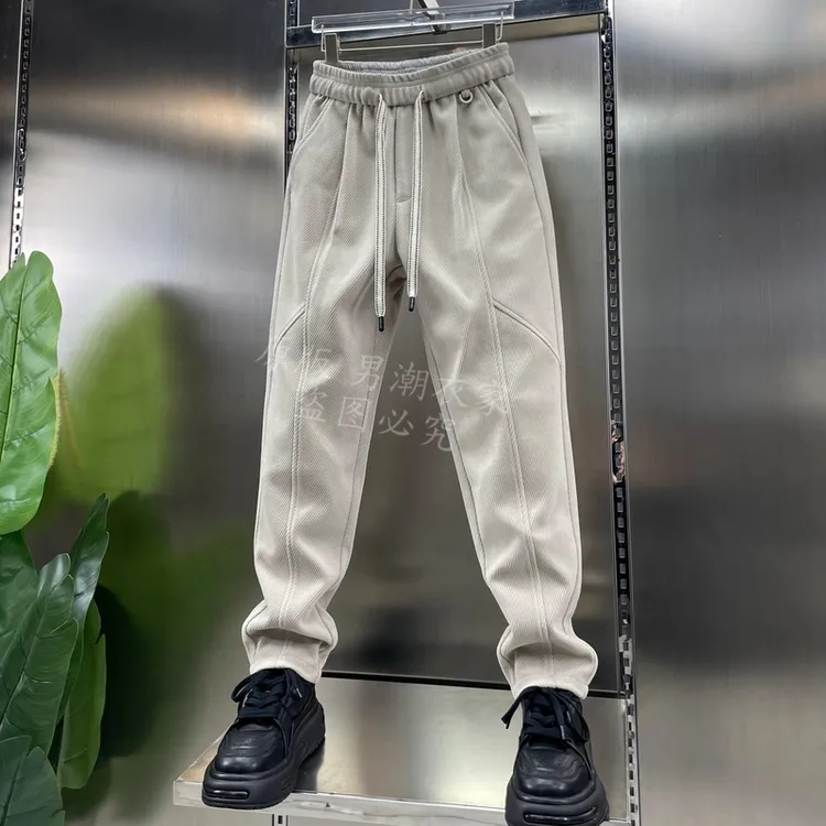 【严选】2024新款秋冬季加绒男士休闲裤弹力松紧腰修身小脚潮流百搭