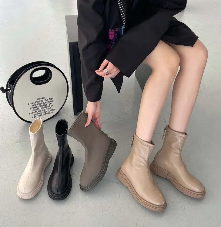 厚底瘦瘦加绒马丁靴女鞋时尚炸街2024年新款短靴百搭春秋季单靴子