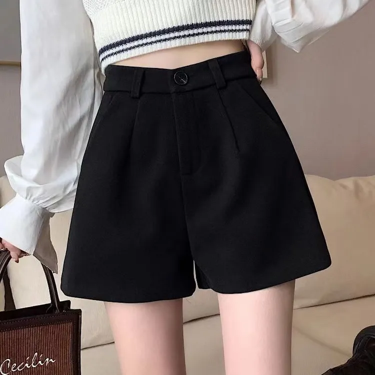 短裤女秋冬高腰气质靴裤百搭A字毛呢短裤显瘦外穿休闲阔腿裤