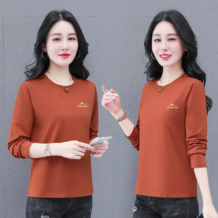 【正品】高档棉运动卫衣女长袖T恤薄款2024春秋新款休闲上衣打底衫
