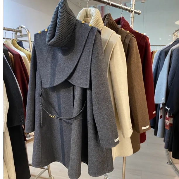 现货三件套双面羊毛大衣70羊毛10天丝 高级感围脖羊毛外套M05时尚