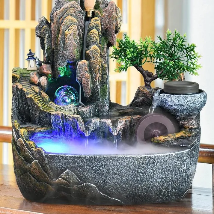 高山流水摆件假山景观喷泉客厅水车风水轮室内装饰品循环水景通用