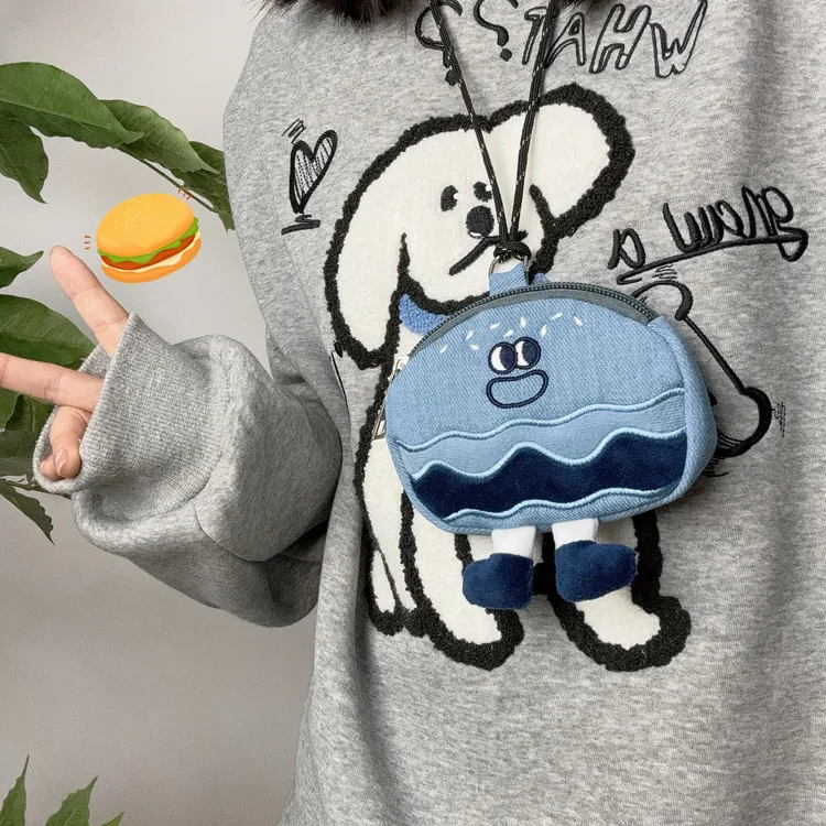 汉堡零钱包牛仔布卡通搞怪挂脖创意书包斜挎卡包耳机包收纳包原创
