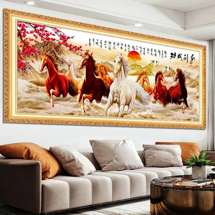 3D仿真边框客厅沙发背景墙贴纸自粘壁画办公室马到成功贴画防水