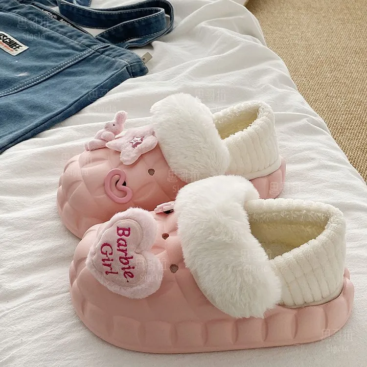 网红冬季女款居家厚底加绒保暖棉鞋拆