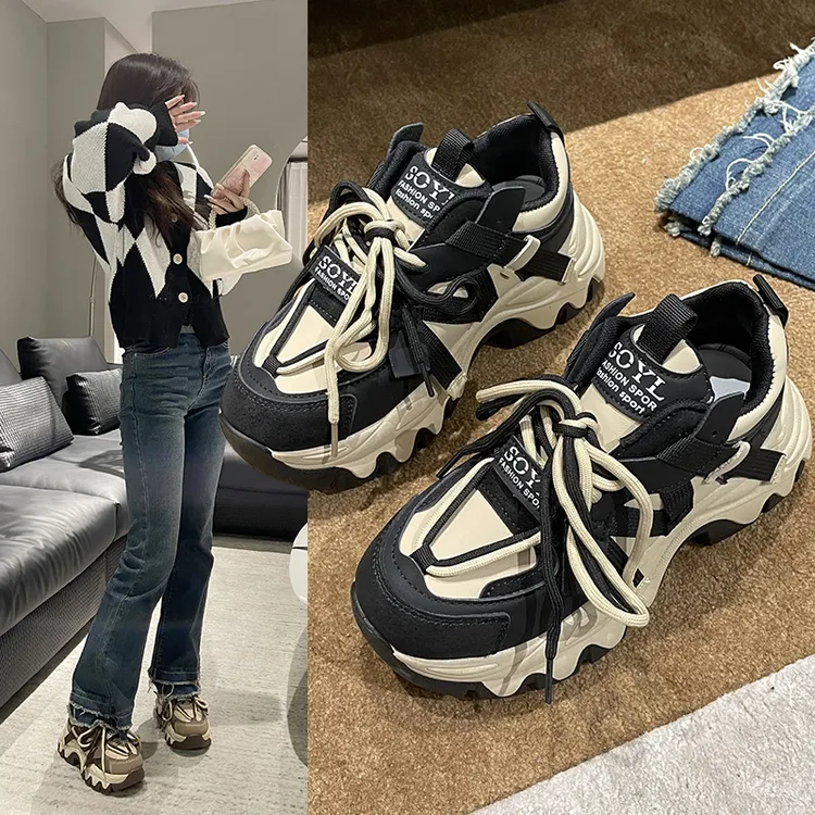 女鞋春季新款低帮鞋时尚休闲鞋单鞋老爹鞋春秋网红百搭厚底加绒