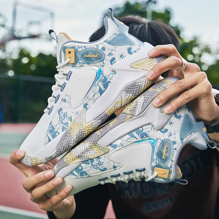 男士百搭防滑橡胶网面运动鞋防滑中帮耐磨减震篮球鞋跑步学生潮流