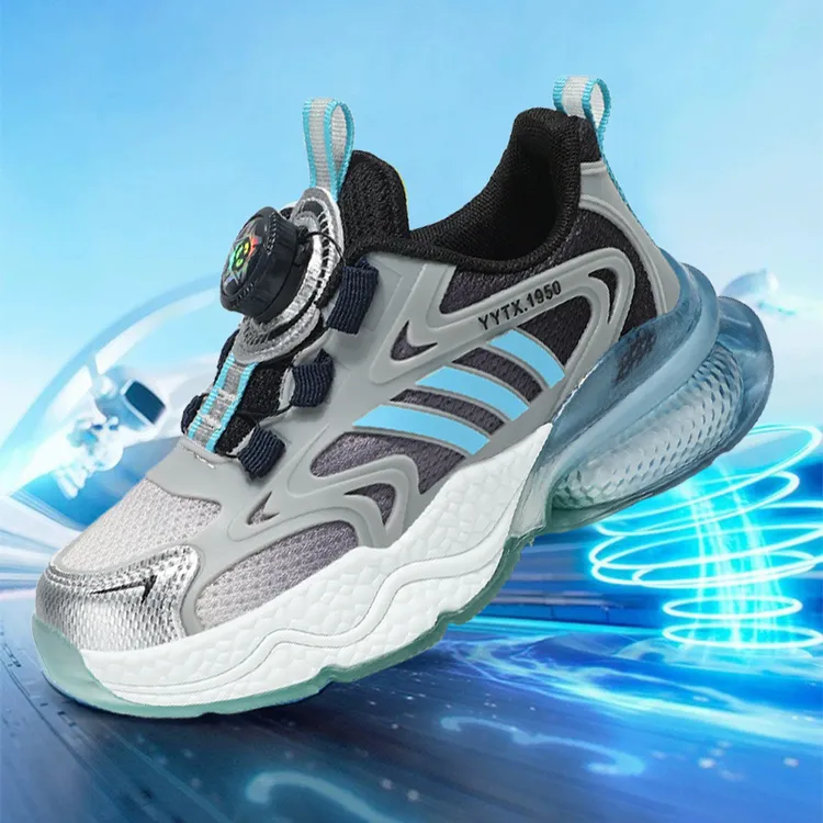 秋季新款儿童旋转纽扣网面透气运动鞋中大童软底炸街跑步鞋老爹鞋