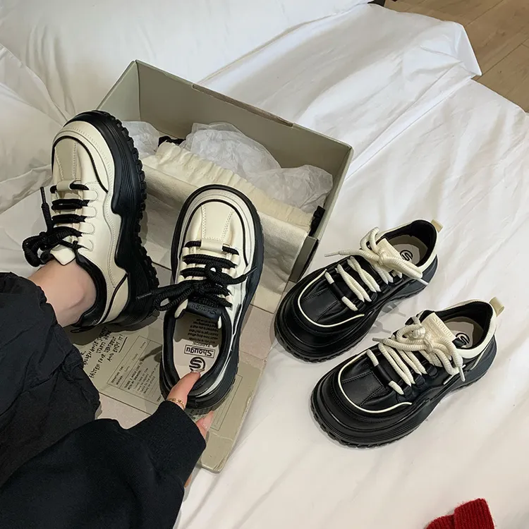 广州首谷丑萌大头鞋女秋冬新款厚底增高真皮百搭老爹鞋夏季复古