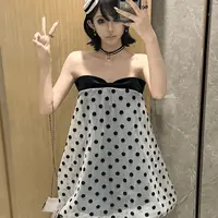 Diet grrrl2024夏季新款小众设计波点蝴蝶结抹胸连衣裙蓬蓬裙