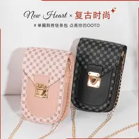 百搭复古风几何印花时尚手机包包女士单肩斜挎包个性链条潮流女包