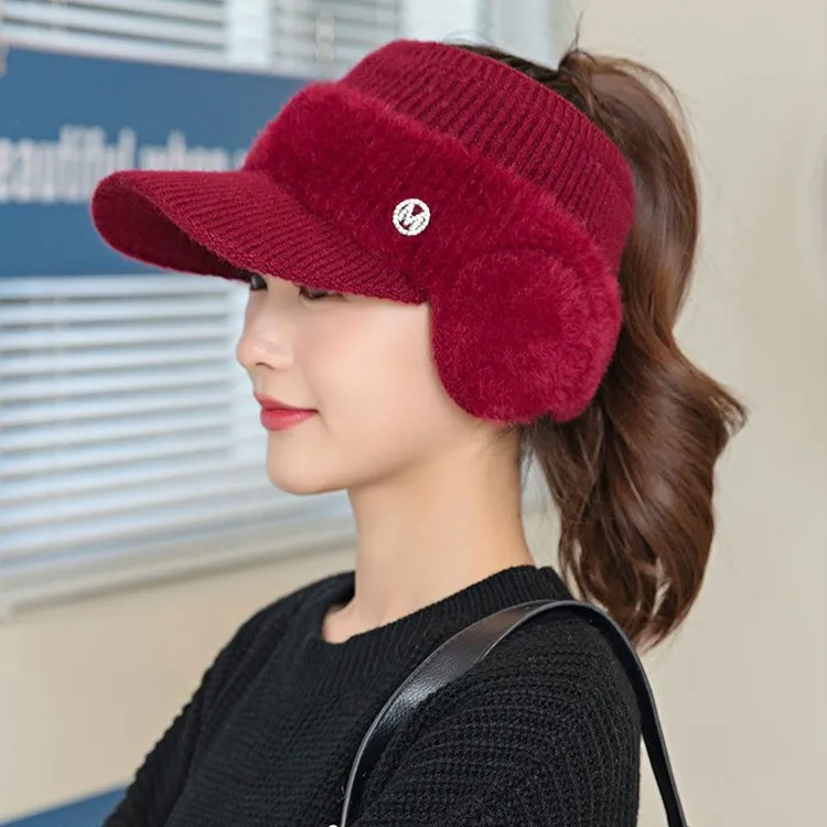 冬季保暖加厚护耳空顶鸭舌帽帽子女秋冬百搭韩版潮时尚针织毛线帽