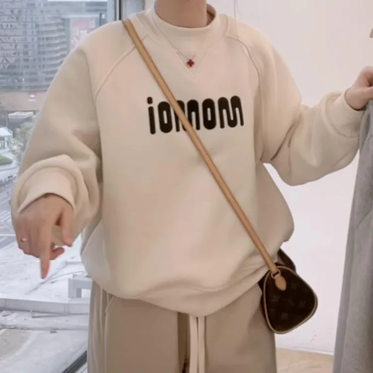 加绒加厚百搭卫衣女2024秋冬新款宽松韩系简约气质时尚休闲上衣